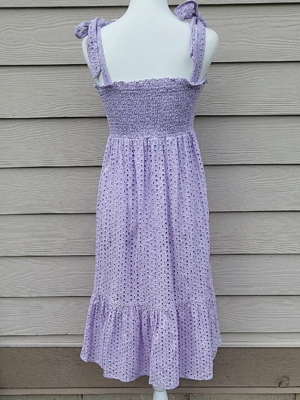 Koko & Mason Lavender Eyelet Maxi Dress Smocked Tie Straps Women's Size Small - Picture 2 of 13